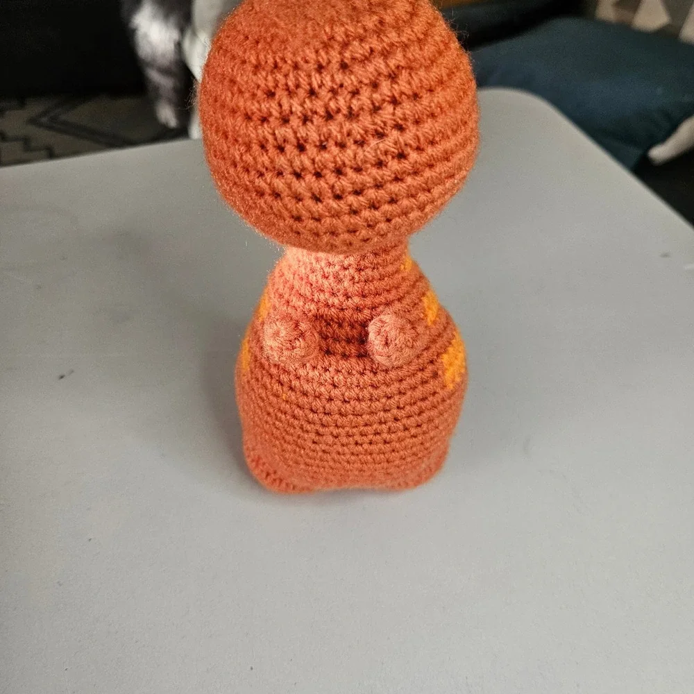 Crochet T-Rex Dinosaur‎ Plushie Orange Yellow Striped Amigurumi Stuffed Toy